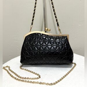 Unique Wave Frame & Quilted Genuine Leather Handmade Kisslock Clutch/Evening Bag